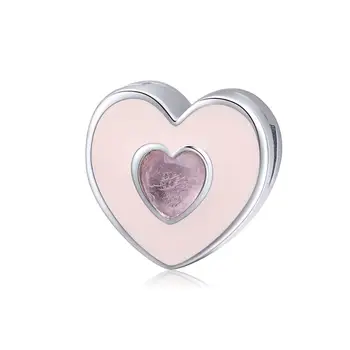 

Pink zircon double heart 925 sterling silver bangle bead diy jewelry accessories sweet custom gift for your girls