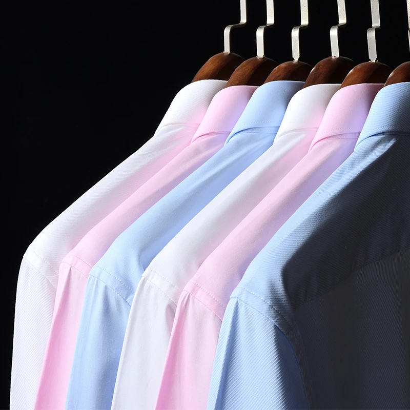 

2019 Men Easy Care Dress Shirts Long Sleeve Cotton White Shirt Man High Quality Solid Color Business Casual Chemise Brand Homme