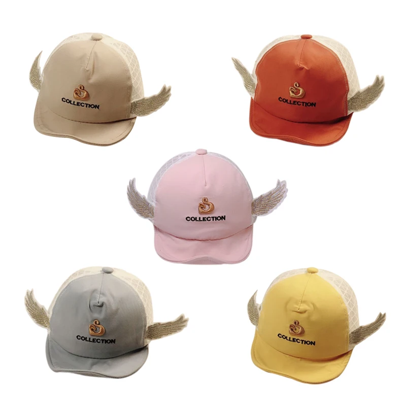 

Baby Caps Hats Adjustable Sun Protection Letters Print 2019 Boys Girls Children Casual Wings Design Mesh Visors