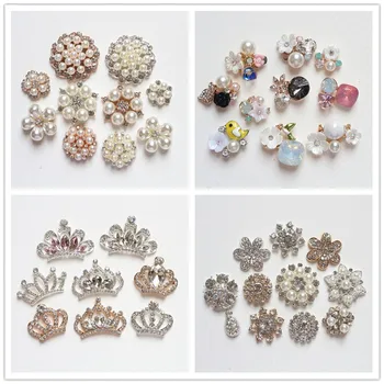 

10Pcs/Set Rhinestone Flower Embellishment Buttons Flatback Decorative For Handicraft Bowknot Decoration DIY Craft Supplies