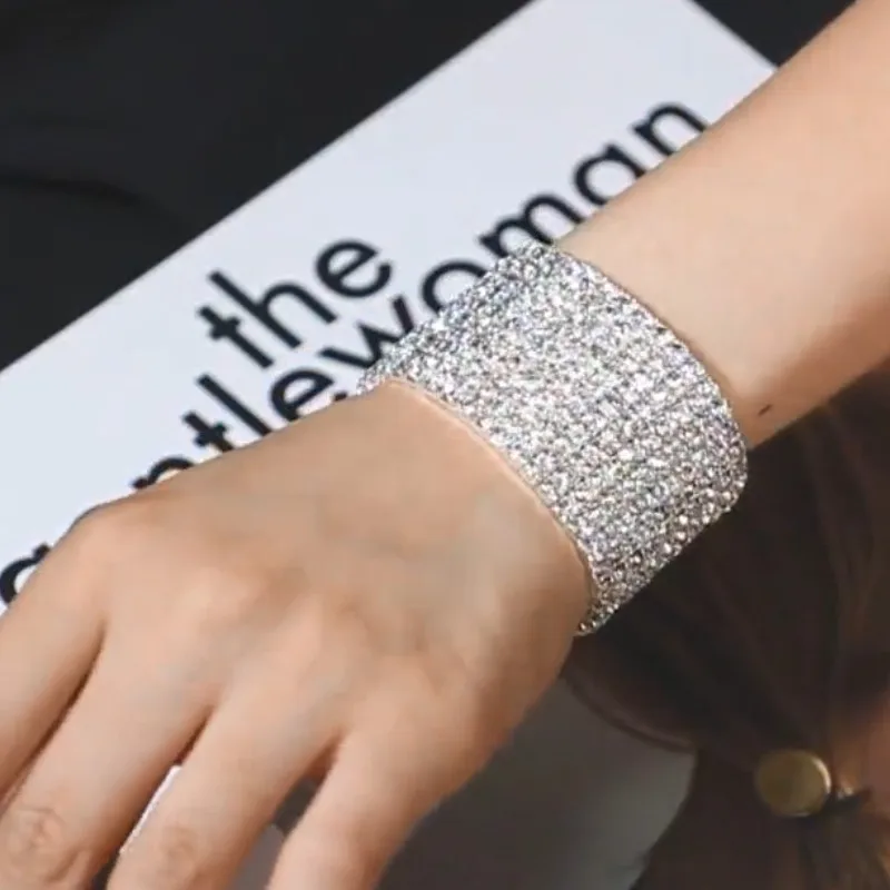 

Fashion Multilayer Elastic Crystal Wide Wrap Bracelet for Women Girls Shiny Full Rhinestone Bracelets Bangles Armband Pulseras