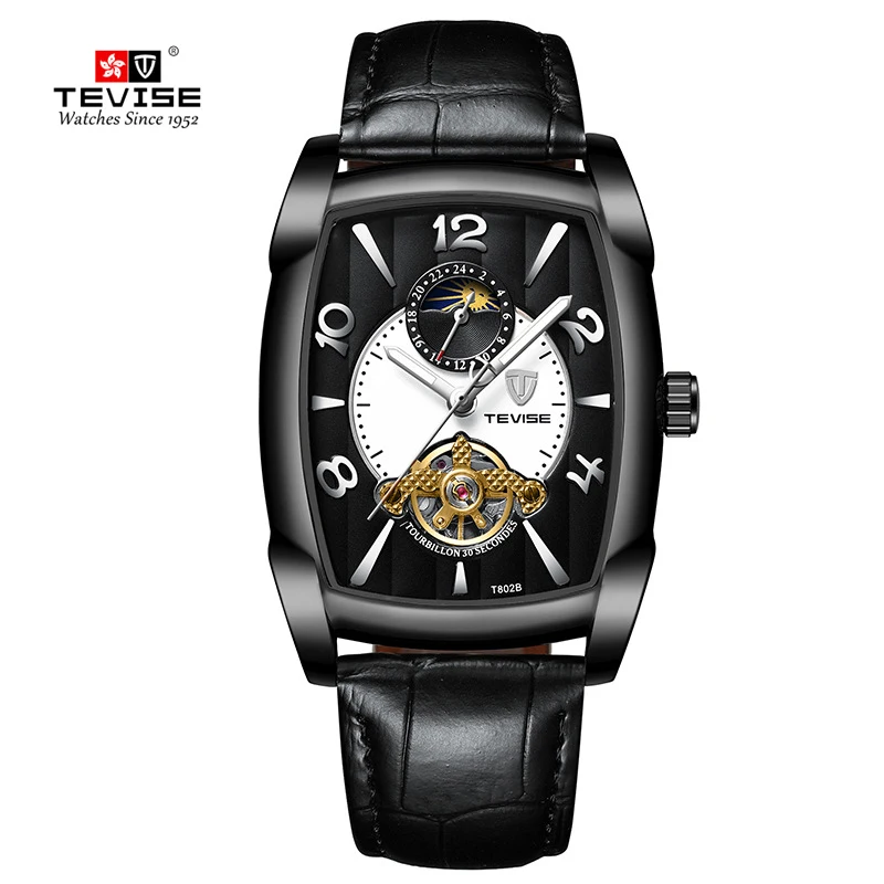 TEVISE full black TEVISE автоматические Тонкие Механические часы с автоматической обмоткой Tourbillon часы для мужчин спортивные мужские наручные часы Relogio Masculino - Цвет: TEVISE full black