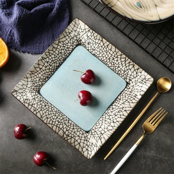 

Creative Hand painted Ceramic Western Dinner Plates Japanese style Tableware Food Fruit Steak Pasta plates Hotel Kitchen Dishes