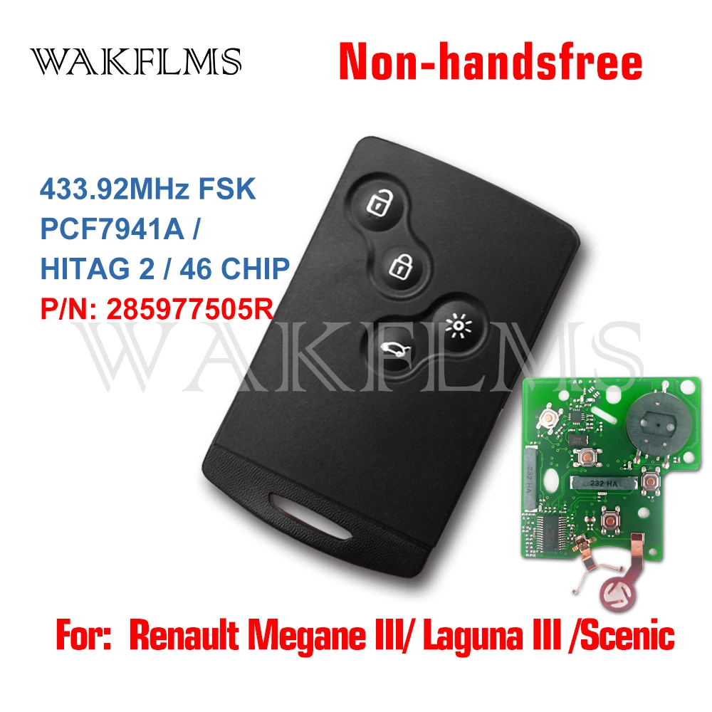 Smart Card Remote Key For Renault Megane III Fluence Laguna III Scenic 2009-2015 433MHz PCF7941A Non-HandsFree Keyless