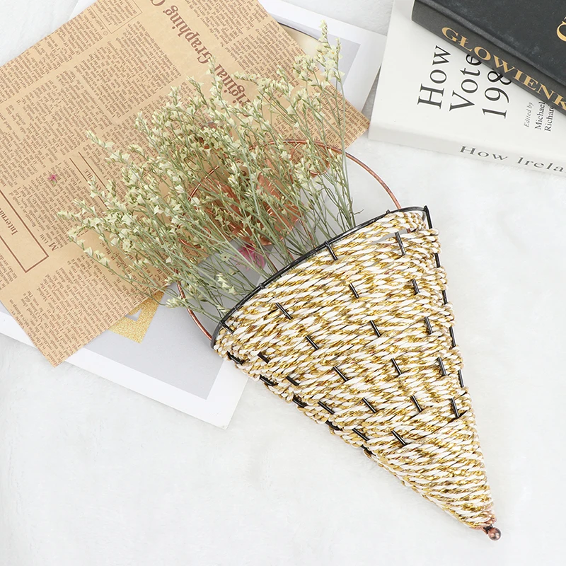 Natural Wicker Flower Basket Wall Hanging Pot Planter Rattan Vase Basket Decor Props Pendants Ornaments