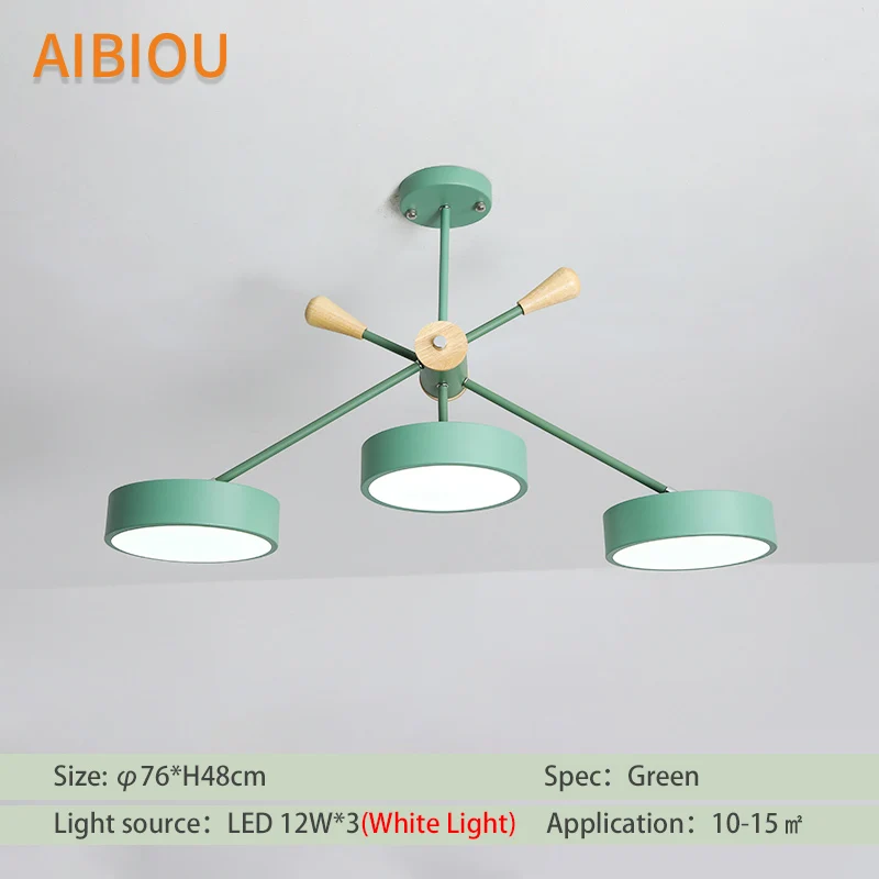 AIBIOU светодиодный светильник с зеленым круглым абажуром для гостиной, современные люстры для спальни, белые и серые лампы - Цвет абажура: Green -WHITE LED