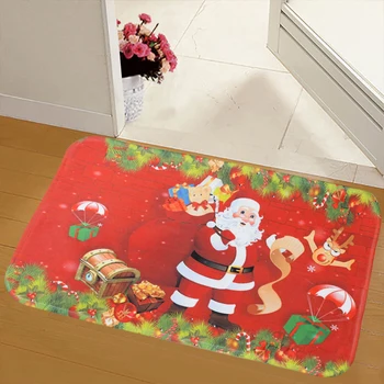 

1P 40*60cm Red Color Christmas Mat Grippers Outdoor Carpet Santa Claus Snowman Merry Christmas Pattern Floor Doormat Xmas Decor