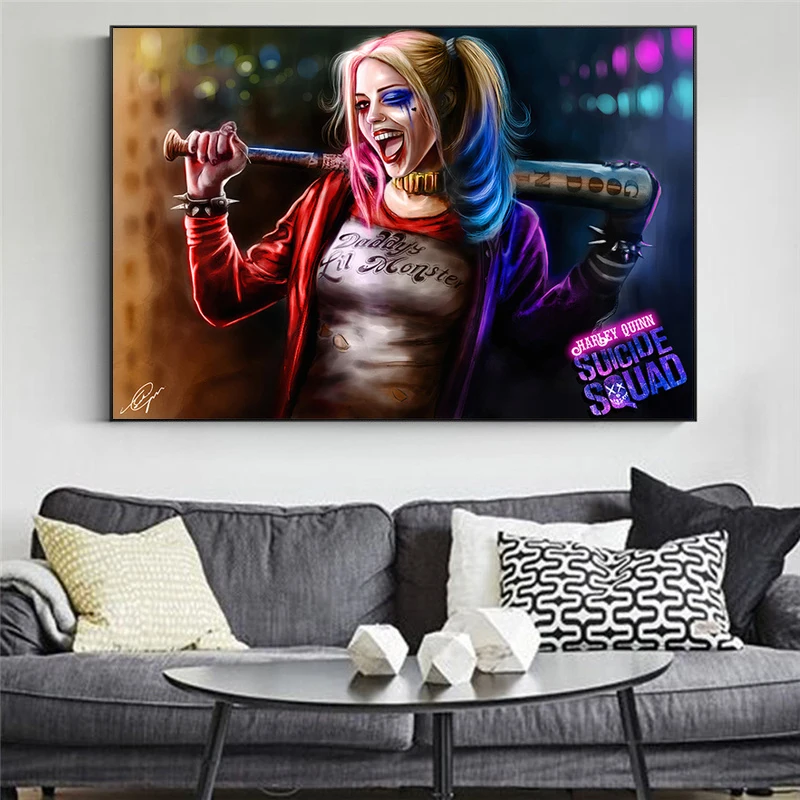 Картина на холсте отряд самоубийц Харли Квинн настенная живопись холст печать фильмов плакат модульная