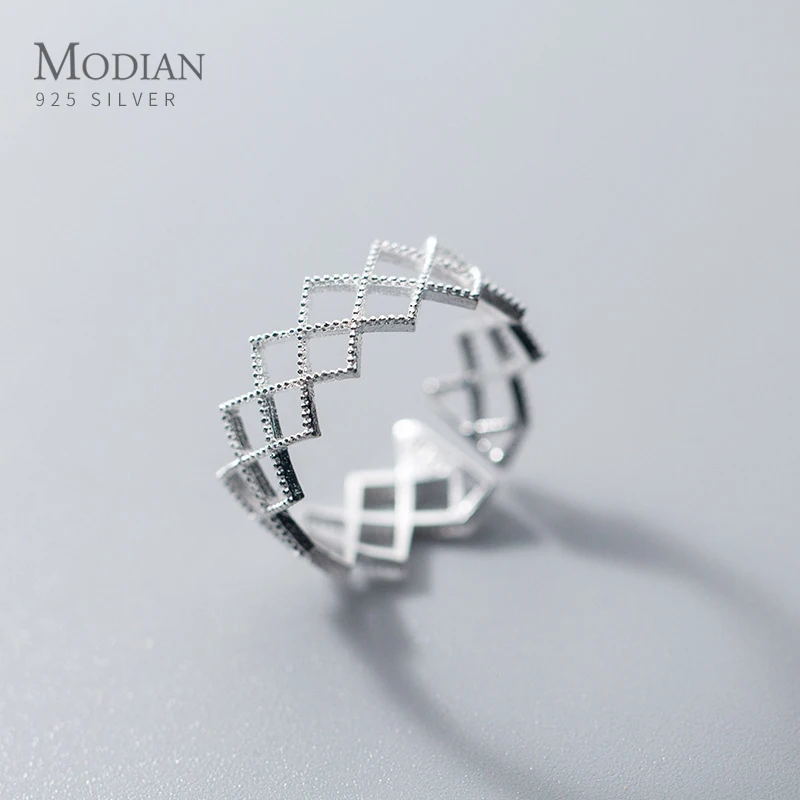 Modian Geometric Hollow Out Square Ring 100% 925 Sterling Silver Rings For Women Gift Free Size Wave Fashion Fine Jewelry | Украшения и