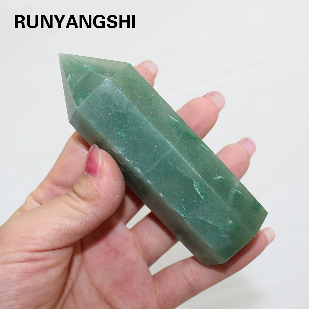 

Runyangshi Healing Crystal Wands - Green Aventurine Crystal Quartz Points Hexagonal Pointed Wand Reiki Stone Chakra Meditation