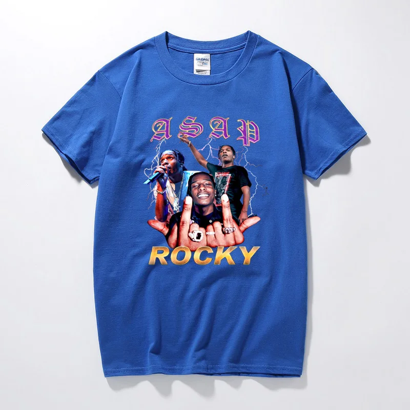 Рок Asap Rocky Мужская футболка Новая летняя хип-хоп рубашка Camisetas Hombre уличная хлопок высокого качества футболка с короткими рукавами - Цвет: Синий