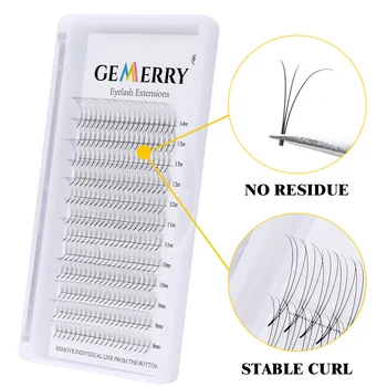 Gemerry 3D Premade 볼륨 팬 속눈썹 연장 짧은 줄기 0.07D 믹스 8-14mm 자연 가짜 밍크 속눈썹 볼륨 속눈썹