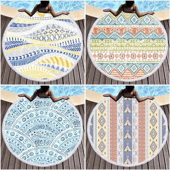 

Boho Beach Mandalas Towel Strandlaken Microfiber Large Round Beach Towel Beach Toallas Playa Bath Towel Tassel Summer Swimming