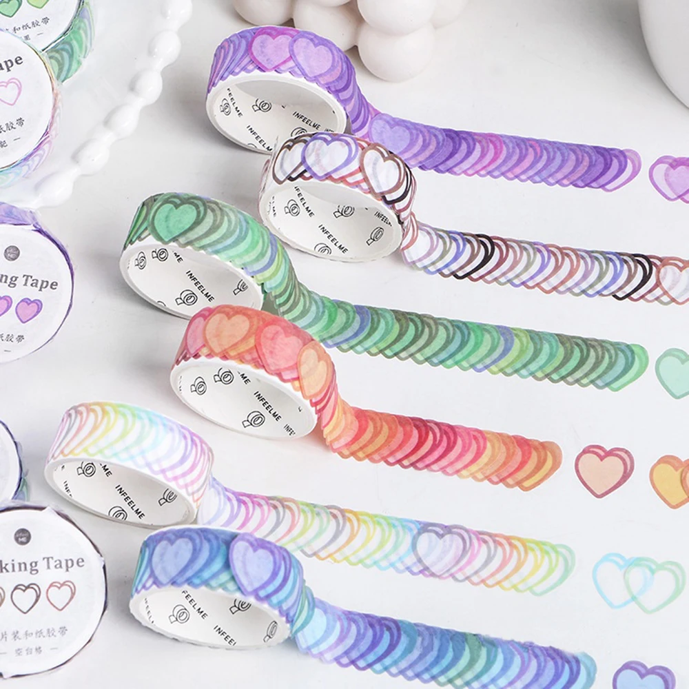 

100pcs/roll Loving Heart Washi Tape Morandi Color Masking Tape DIY Scrapbooking Diary Decorative Stickers