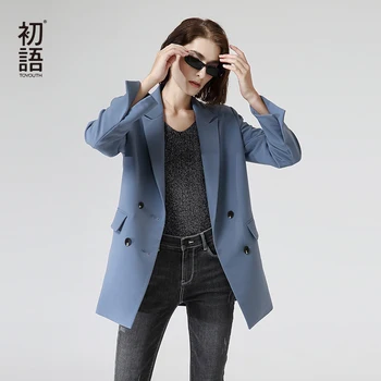 

Toyouth OL Style Solid Blazers 2020 Fashion Double Breasted Long Sleeve Women Blazers Back Split Outwear Coats