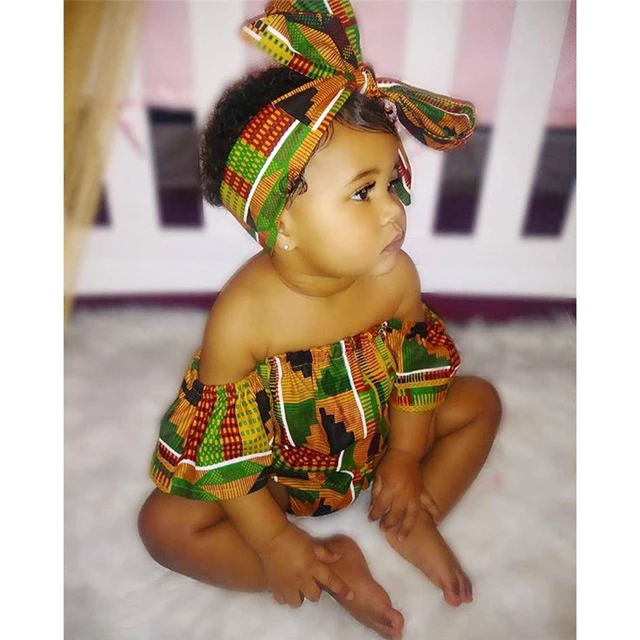 Eyon Dashiki  Dress  O' Neck + Printed Rompers  Headband - Image 4