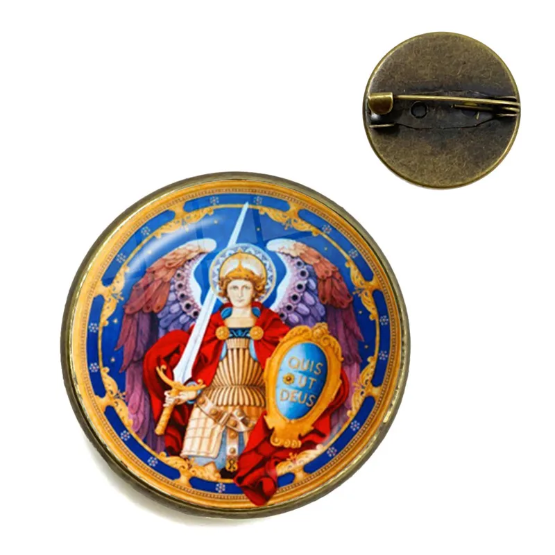 18 Стеклянная брошь из кабошона Archangel St. Майкл защитит меня, священный щит, защитный Шарм, русский орхокс воротник, булавки для Святого подарка - Окраска металла: 18