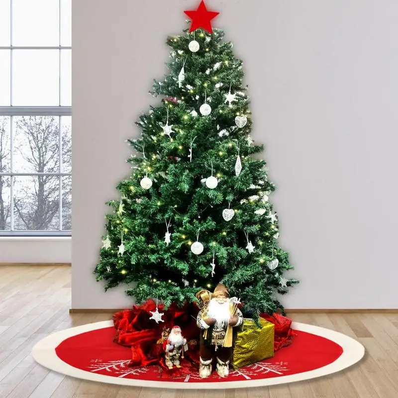

90cm Christmas Tree Print Skirt White Edge Red Heart Apron Home Party Decor