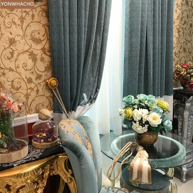 Custom curtains Gauze solid color blue white bedroom simple modern study European sheer curtain tulle B598