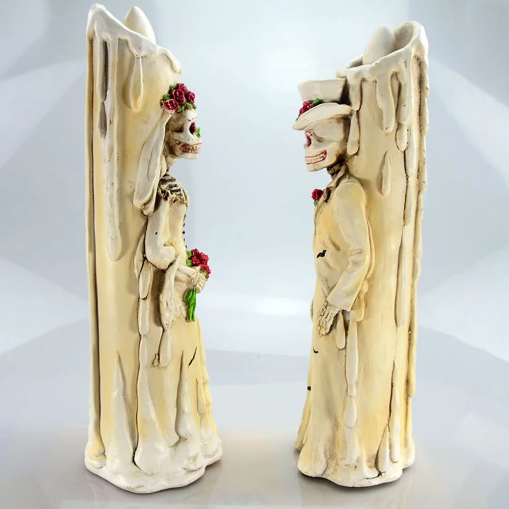 

1 Pair Simulation Party Candle Lamp Led Decoration Bar Desktop Halloween Electronic Dining Table Props Vintage Bride Groom Shape