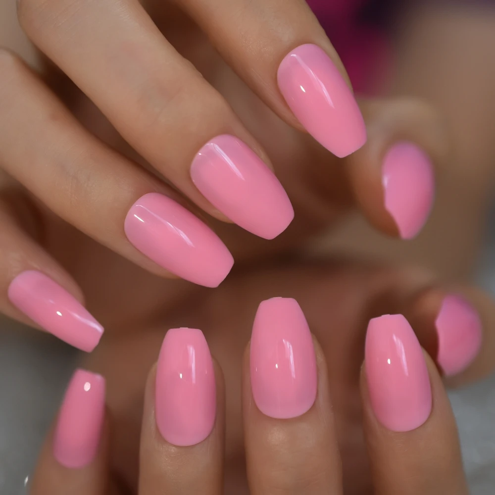 Gelnails Peach Pink Coffin Press On Nails Medium Size Glossy Shine Fashion  Manicure Tips Predesigned 24 - False Nails - AliExpress