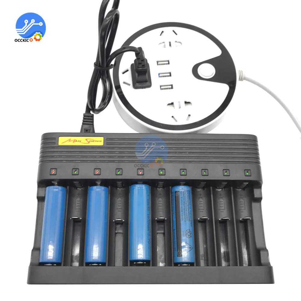 18650 Battery Charger EU US 10slots Smart lithium charging 14500 16350 18500 USB Output Li-ion Rechargeable Battery Charger