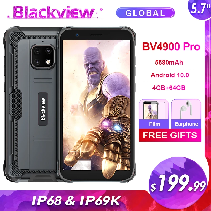 Blackview bv4900 pro 5580mah ip68 impermeável áspero smartphone 5.7 4 4 4gb 64gb android 10.0 octa núcleo do telefone móvel nfc