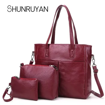 

SHUNRUYAN 3pcs/Set Handbag Women Composite Bag PU Leather Shouder Bags Large Capacity Handbag Purse Shoulder Bag Female
