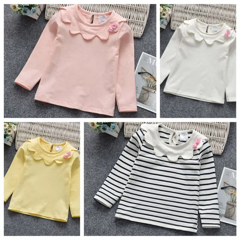 Одежда для маленьких девочек; футболки с длинными рукавами; топы для детей; Повседневная Блузка для малышей; Однотонная футболка в полоску с принтом