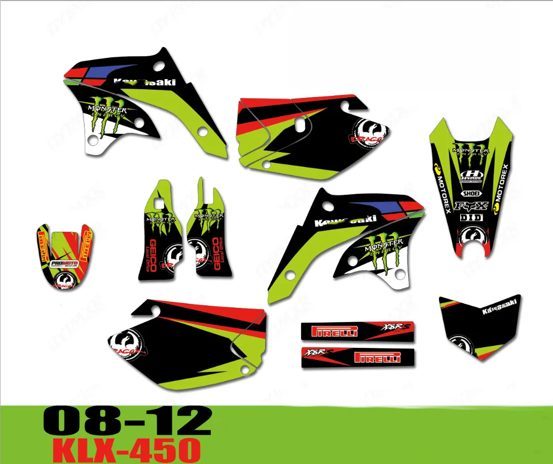 3m наклейки KLX450 08-12 настроить мотоцикл Графика наклейки Наборы для Kawasaki KLX 450 450KLX 2008 2009 2010 2011 2012