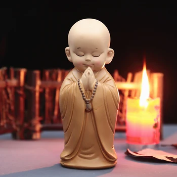 

Buddhist Small Monk Statues Figurine Sculpture Handmade Car Home Decoration Little Puppet Office Table Decoration