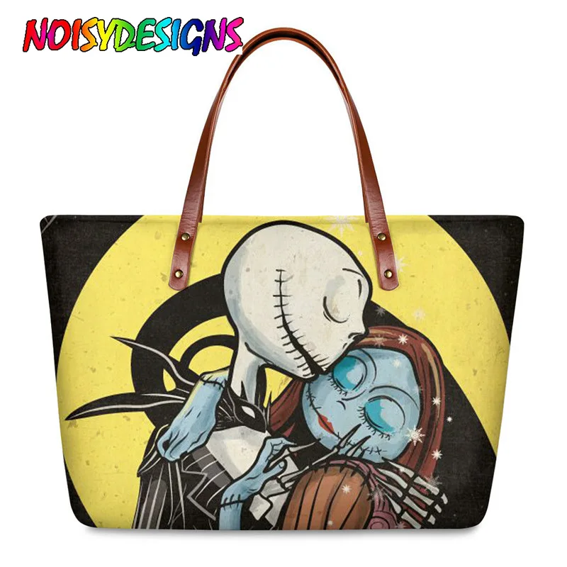 

NOISYDESIGNS Nightmare Before Christmas Shoulder Bag for Women Large Capacity Handbag Anime Skull Printed Top-Handle Bags