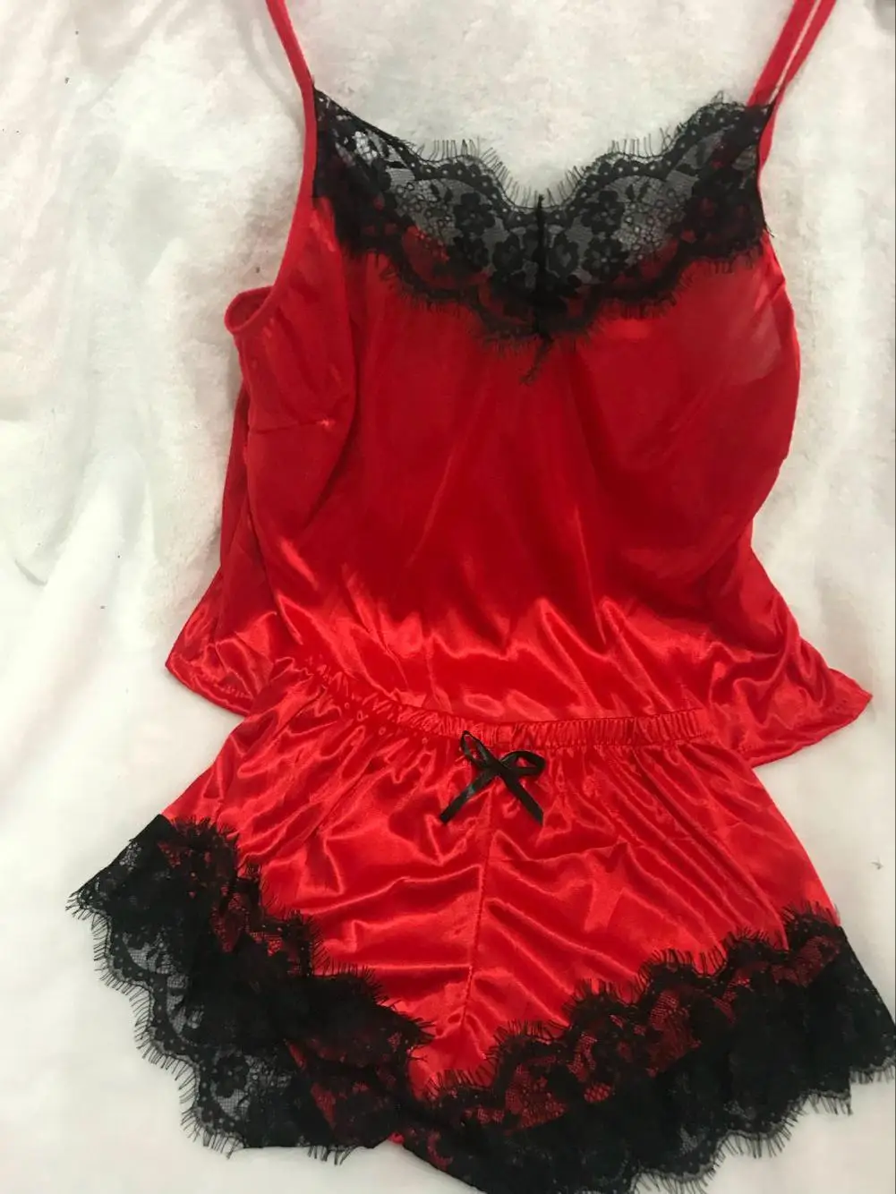 Summer Sexy Pijama Mujer WOMEN'S Lingerie Silk Fabric Large Size Sleeveless Homewear Two Piece Set Lace Pajama Shorts Pyjamas