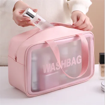 여성용 휴대용 여행 워시 백, 여성용 투명 방수 메이크업 보관 파우치, 대용량 화장품 정리함, 뷰티 케이스