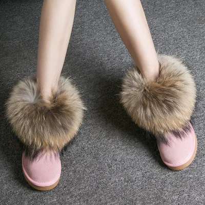 Зимние сапоги; женские теплые кожаные сапоги на овечьем меху; модные удобные сапоги для верховой езды на толстой подошве - Цвет: Розовый