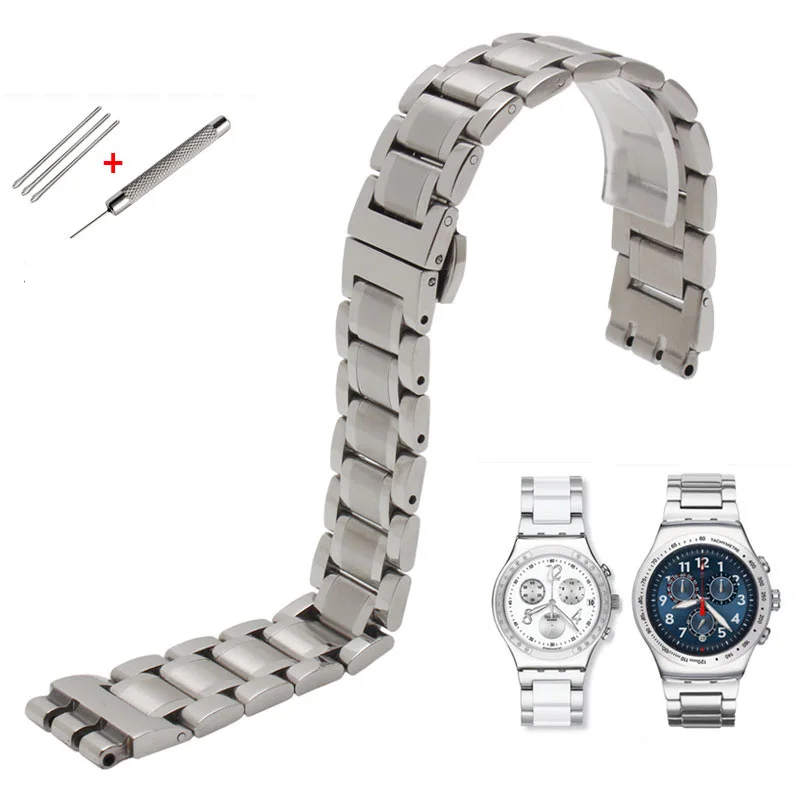 silver 1 Металлический ремешок для часов Swatch YGS716 YAS100 YVS441G/YAS112G браслет из нержавеющей стали+ керамический ремешок для часов 17 мм для женщин - Цвет ремешка: silver 1