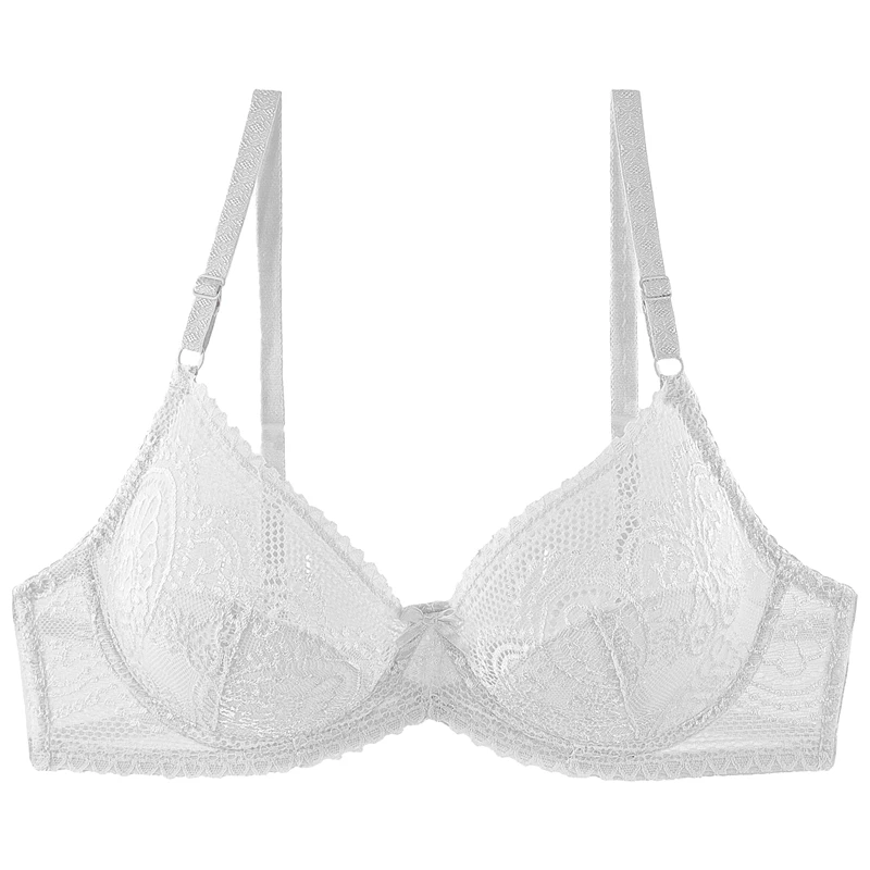 Xiushiren Thin Cup Lace Bras for Women Underwired Little Cotton Padded Bra Deep V Sexy Brassiere for Small Chest 75 80 85 - Цвет: B09-White