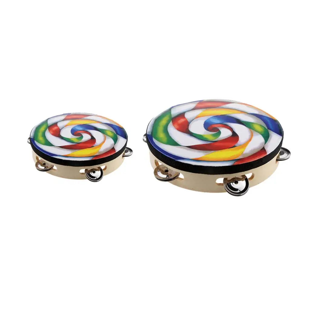 2pcs Hand Held Tambourine Drum Round Percussion Toy Musical Instrument for Children Kids