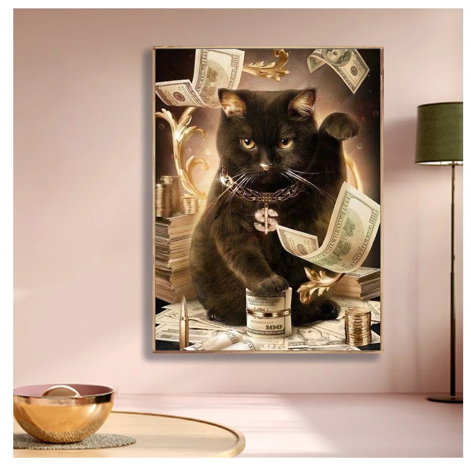 Распродажа, алмазная картина 5D квадратной формы с изображением кота, денег, вышивки крестиком, мозаичные Стразы, картина «сделай сам», алмазная вышивка, домашний декор