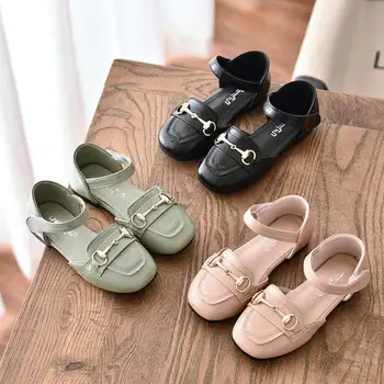 

CO01 JY 2020 Spring summer Children girl pu metal button shoes Girls Shoes Flat princess Shoes half sandals 27-36 6208 TX07