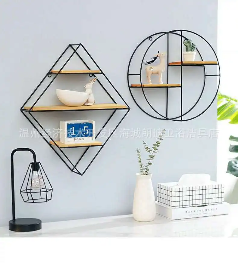 

Circle Rhombus Iron Art Wood Wall Bookshelf Storage Shelf Retro Wood Board Wall Mount Wall Price to Talk about