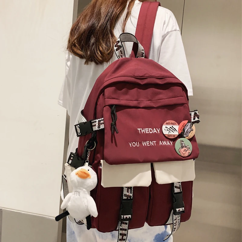 Mochila para portátil de mujer con estampado de pato, morral escolar para adolescentes