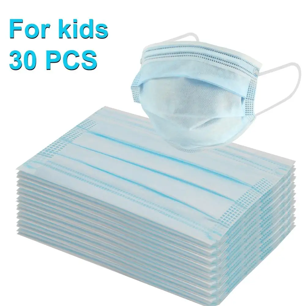 

30 PCS Kids Face Mouth Mask Anti Virus Mask Disposable Multi-layered Protection Breathable Earloop Antiviral Non Woven Face Mask