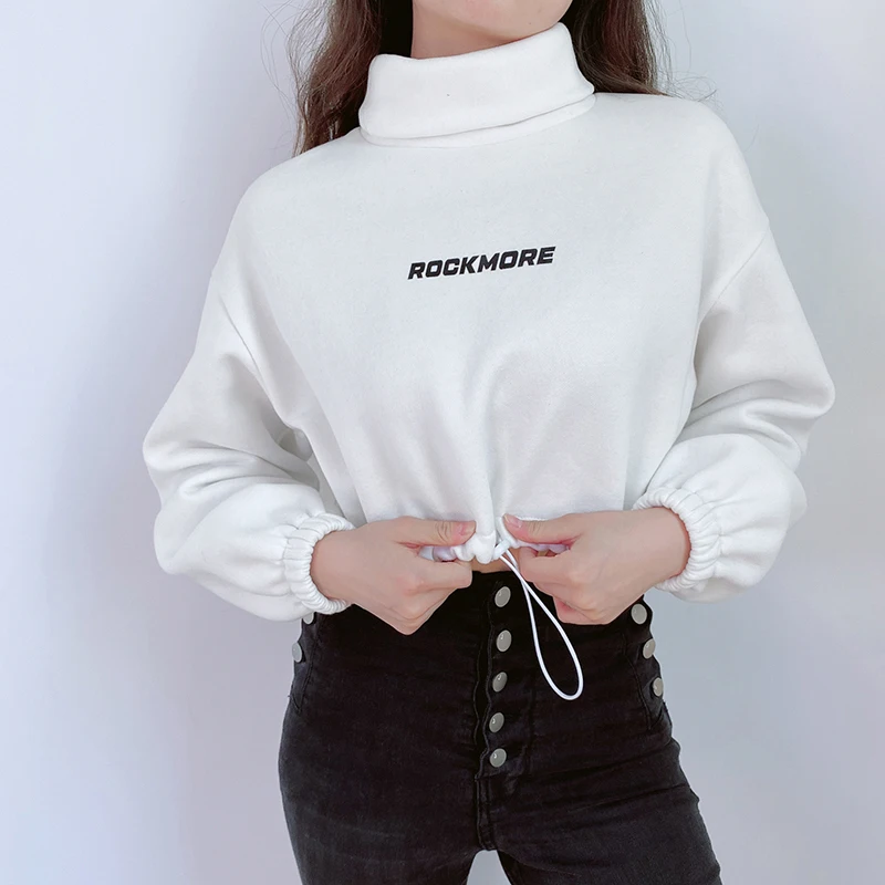 white Sweetown, Зимняя мода, укороченная Толстовка для женщин, уличная одежда, кроп-топы, водолазка с длинным рукавом, Осенний пуловер, толстовки - Цвет: white