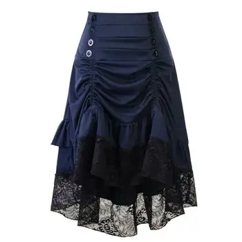 

Retro Women Ladies High Waist Gothic Lace Long Skirt Steampunk Party 2019 Solid Color Fashion Trend
