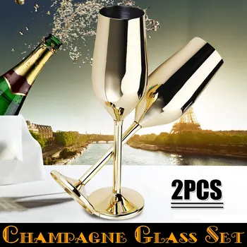 

2pcs Champagne Glasses Wineglass Stainless Steel With Brushed Gold Finish Goblet Cocktails Glasses For Champagne Flutes Gift Box