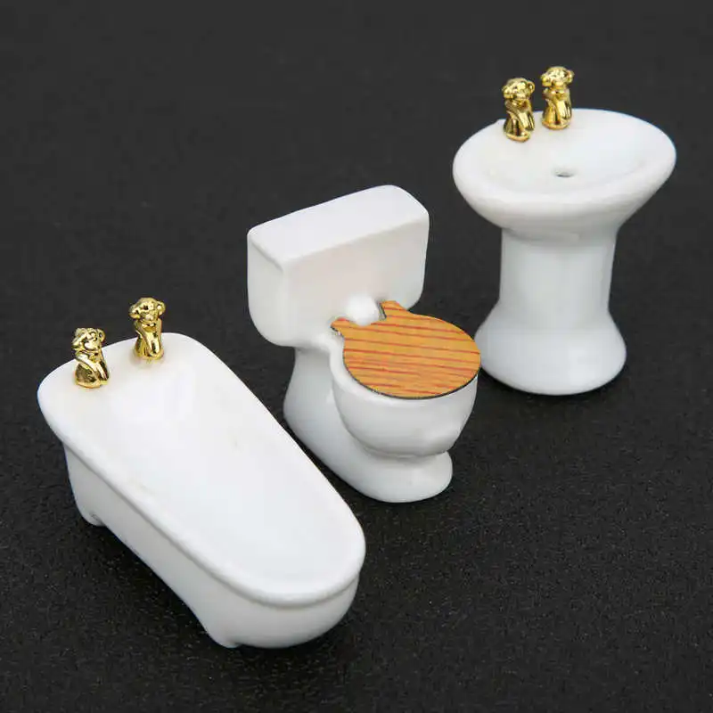 1/24 Dollhouse Miniature Bathroom Set Simulation Ceramic Bathtub