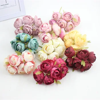 

6pcs handmade diy silk simulation rose tea bag wedding bridal bouquet party decoration simulation fake flower