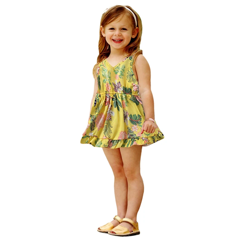 

Children's Dress Girls Flower Print Sleeveless Dress Cotton Kids Strap Dresses Sundress Outfits U