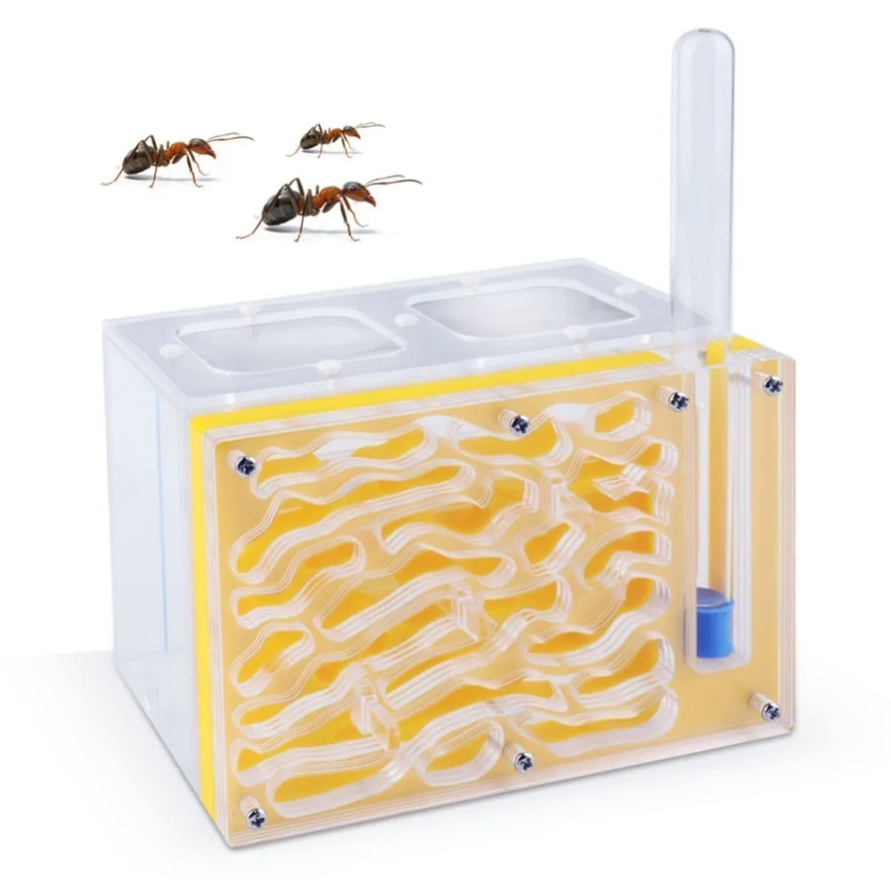 T дизайн DIY с области кормления Муравьиное гнездо муравьиная ферма из акрила насекомых муравьиные гнезда вилла Pet Mania для домашние муравьи коробка - Цвет: Цвет: желтый
